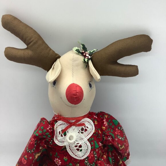 Vtg 1993 Reba Reindeer Plush Stuffed Animal Handmade Ozark Mountain Crafts 16" - Picture 2 of 9